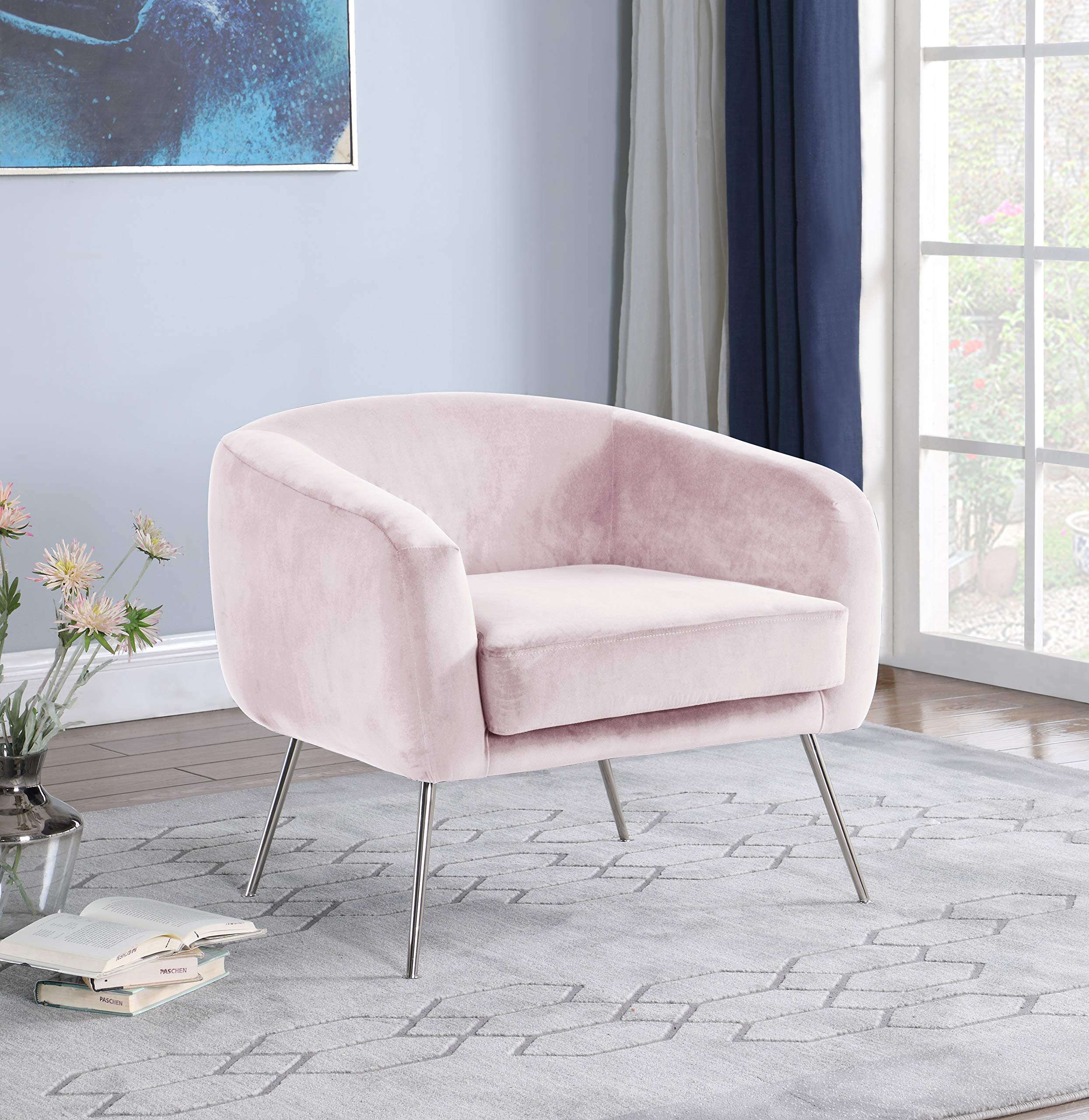 Best Master Furniture Julissa Tufted Velour Living Room Accent Chair, Pink